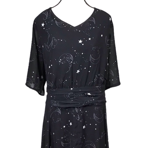 eShakti Womens Maxi Dress Size 24W Pockets Sheer Chiffon Celestial Black Witchy - Picture 15 of 16